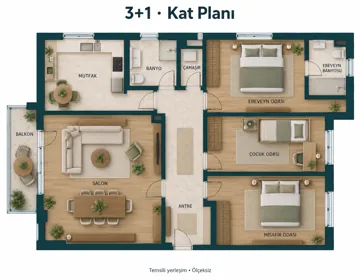 3+1 · Kat planı